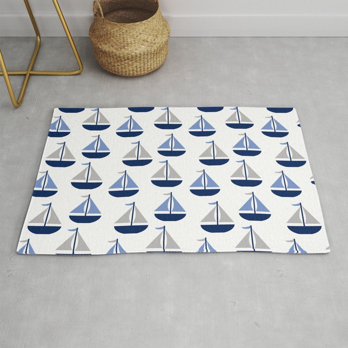 Nautical Sailboat Navy Blue Gray  Rug Gallery Image 1