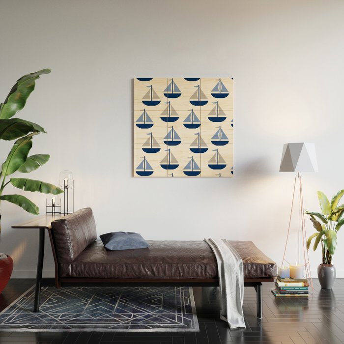 Nautical Sailboat Navy Blue Gray  Wood Wall Art Gallery Image 2