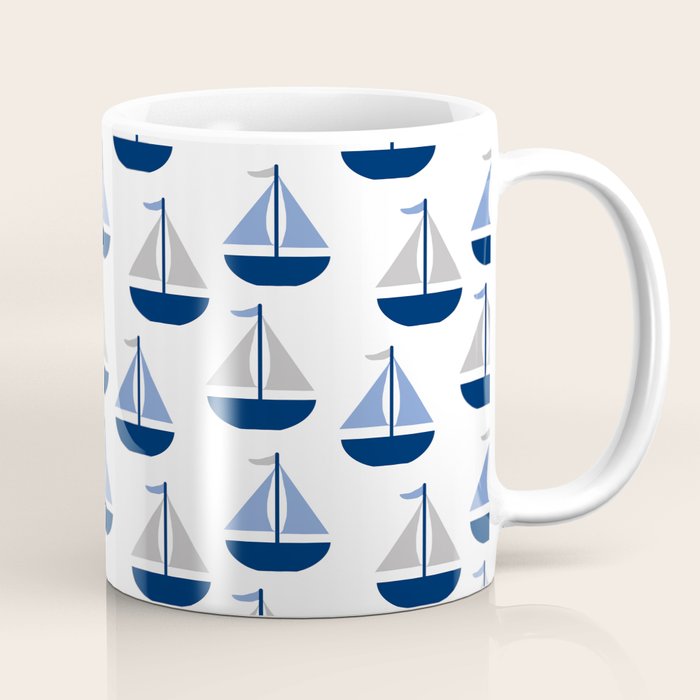 Nautical Sailboat Navy Blue Gray  Coffee Mug Gallery Image 1