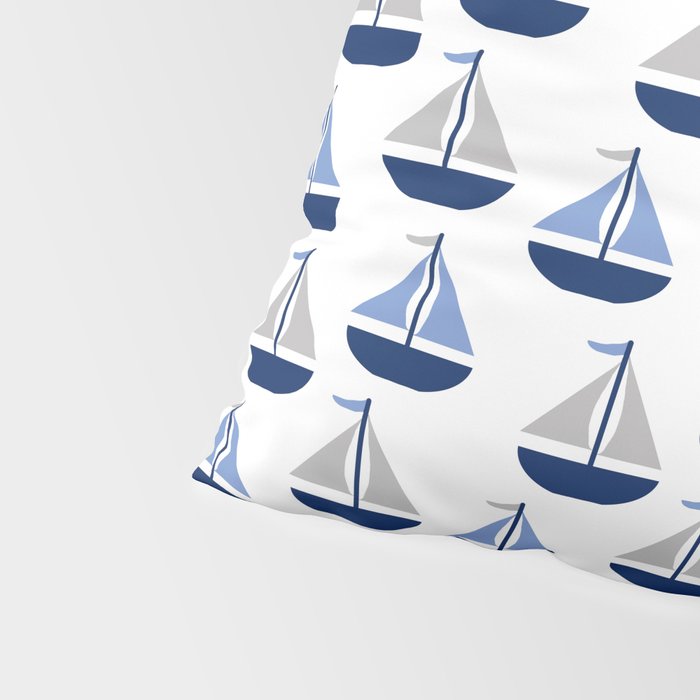 Nautical Sailboat Navy Blue Gray  Pillow Sham Gallery Image 4