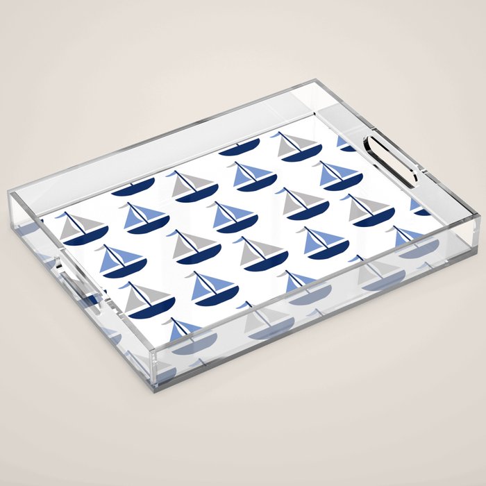 Nautical Sailboat Navy Blue Gray  Acrylic Tray Gallery Image 1