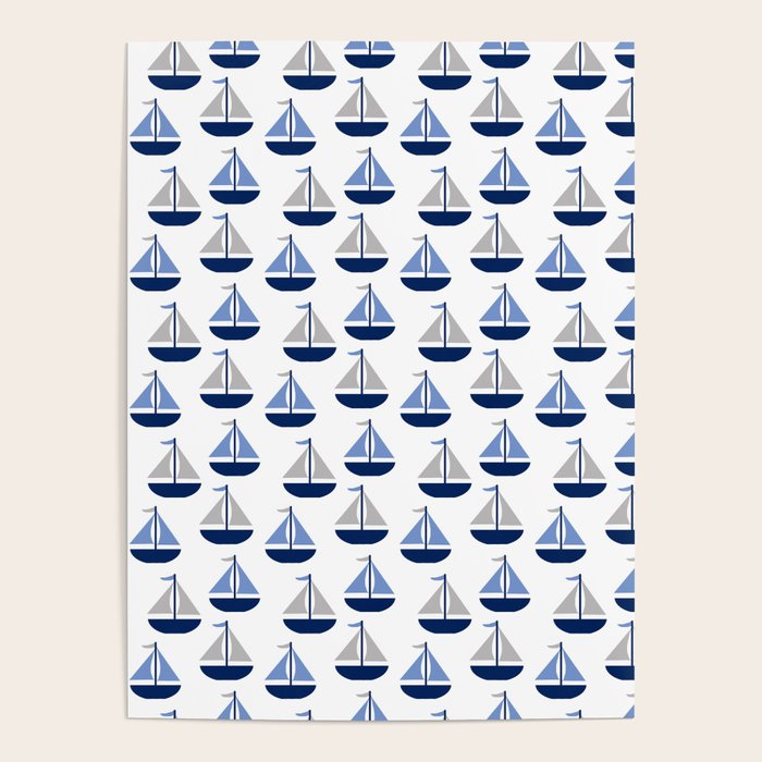 Nautical Sailboat Navy Blue Gray  Poster Gallery Image 4