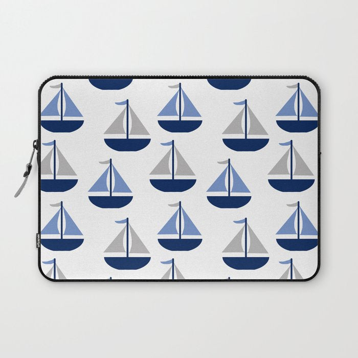 Nautical Sailboat Navy Blue Gray  Laptop Sleeve Gallery Image 1