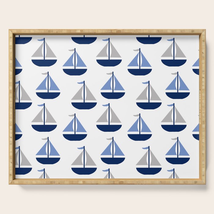 Nautical Sailboat Navy Blue Gray  Serving Tray Gallery Image 1