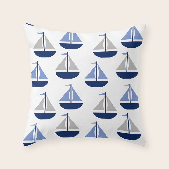 Nautical Sailboat Navy Blue Gray  Throw Pillow