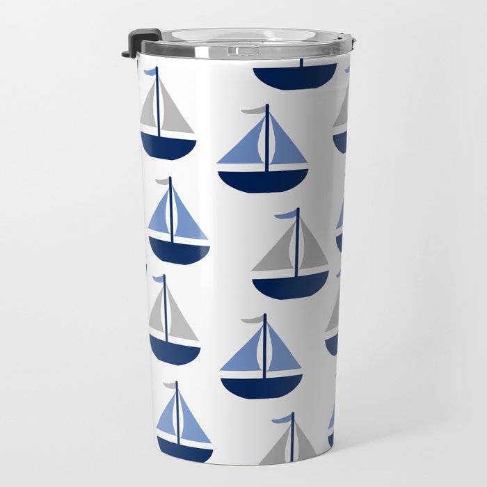 Nautical Sailboat Navy Blue Gray  Travel Mug Gallery Image 3