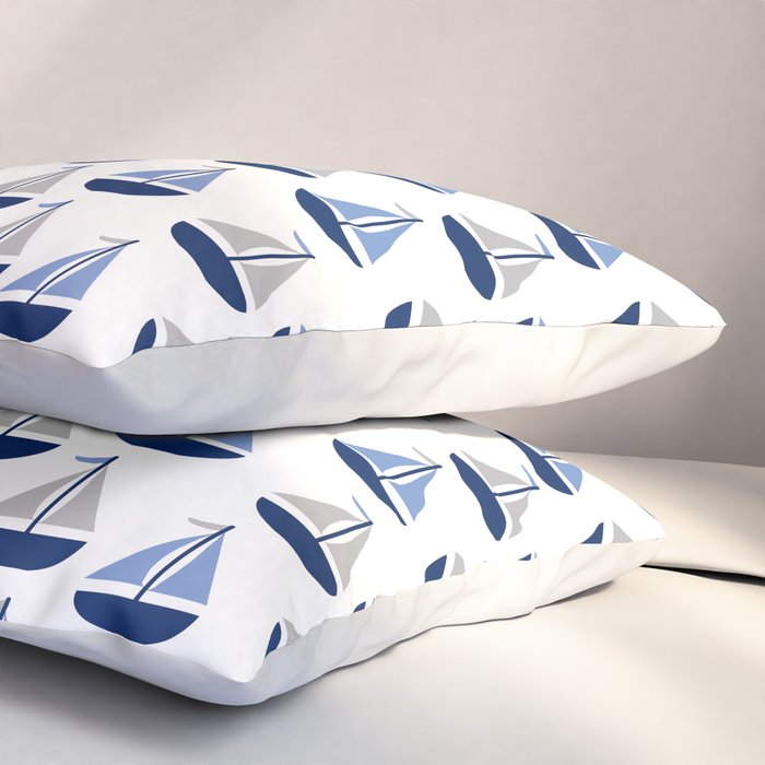 Nautical Sailboat Navy Blue Gray  Pillow Sham Gallery Image 3