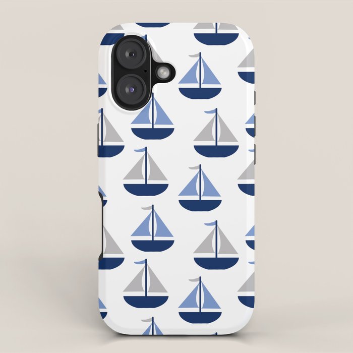 Nautical Sailboat Navy Blue Gray  iPhone Case Gallery Image 1
