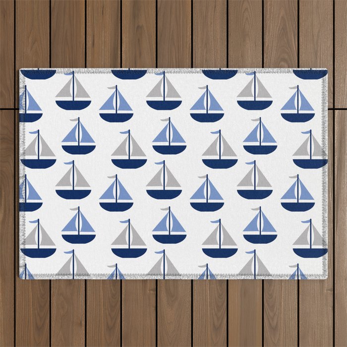 Nautical Sailboat Navy Blue Gray  Outdoor Rug Gallery Image 1