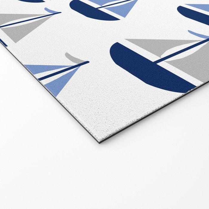 Nautical Sailboat Navy Blue Gray  Welcome Mat Gallery Image 2