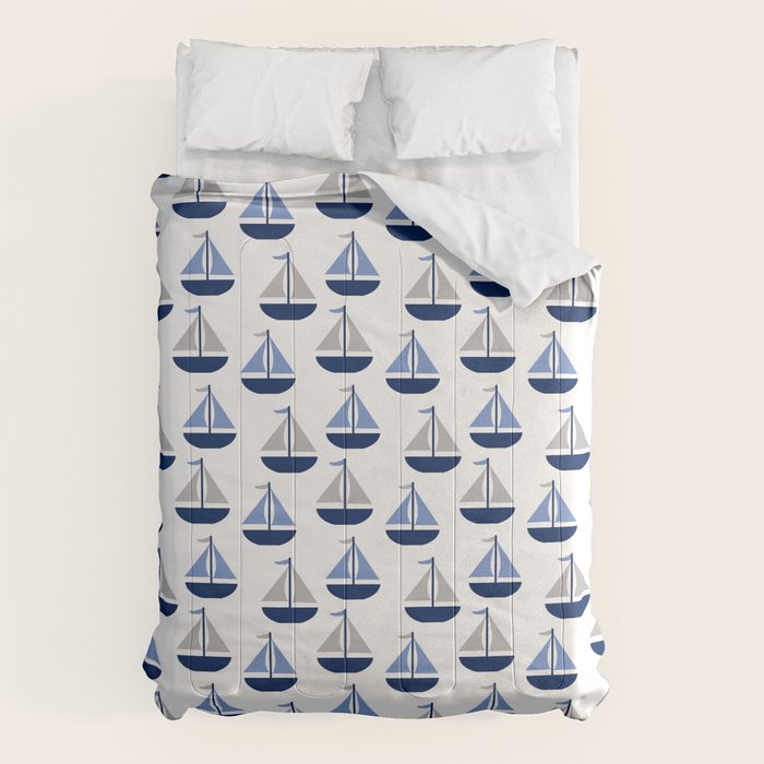 Nautical Sailboat Navy Blue Gray  Comforter Gallery Image 1