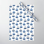 Nautical Sailboat Navy Blue Gray  Wrapping Paper Gallery Image 1