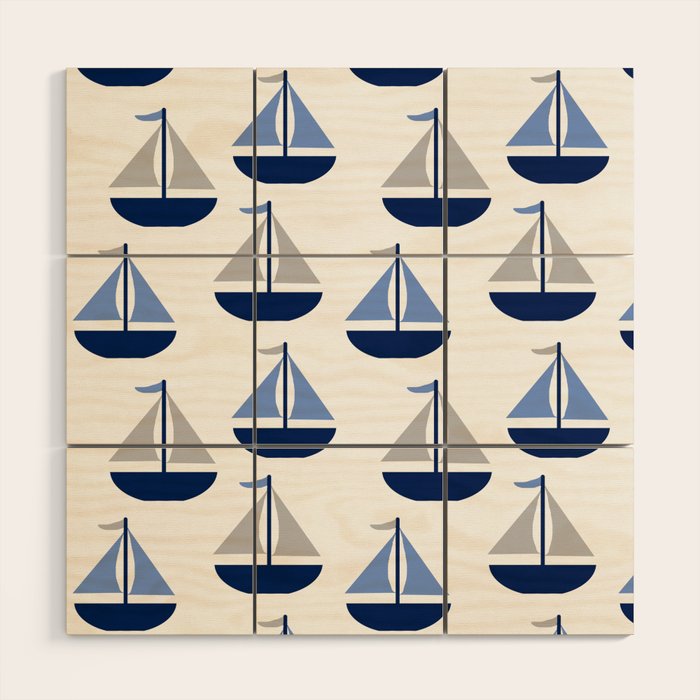 Nautical Sailboat Navy Blue Gray  Wood Wall Art Gallery Image 1