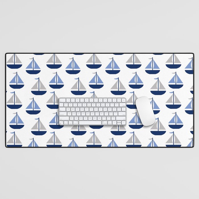 Nautical Sailboat Navy Blue Gray  Desk Mat Gallery Image 1