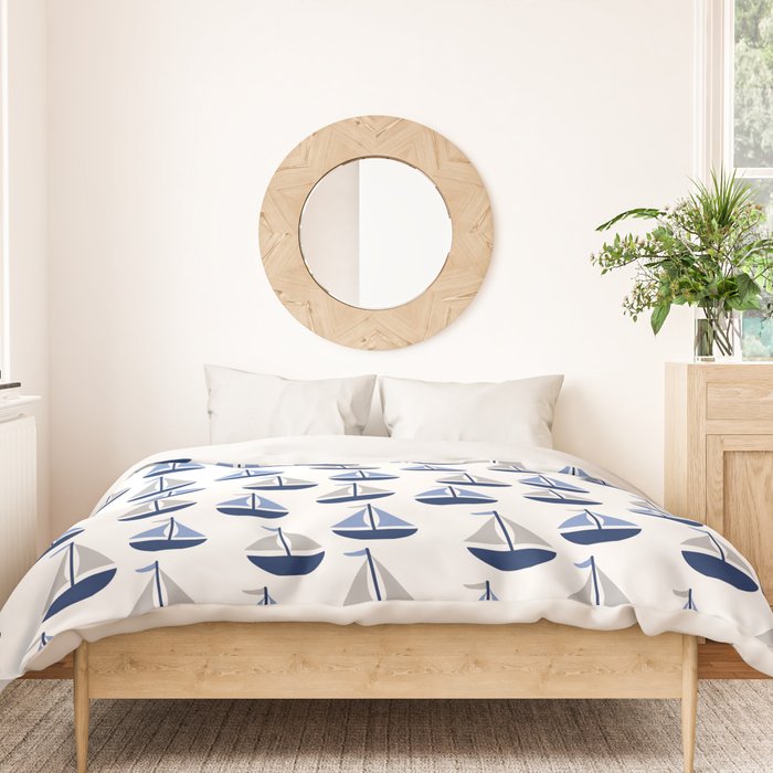 Nautical Sailboat Navy Blue Gray  Duvet Cover Gallery Image 3