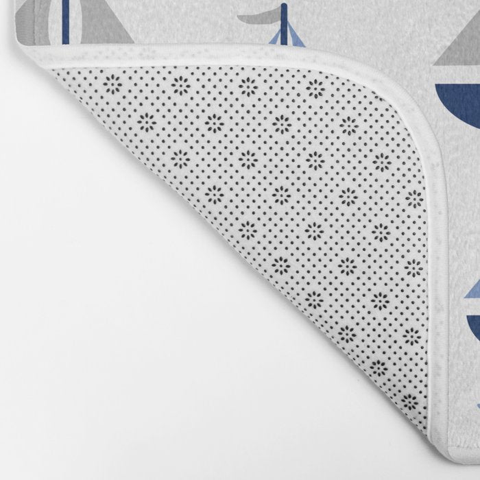 Nautical Sailboat Navy Blue Gray  Bath Mat Gallery Image 2