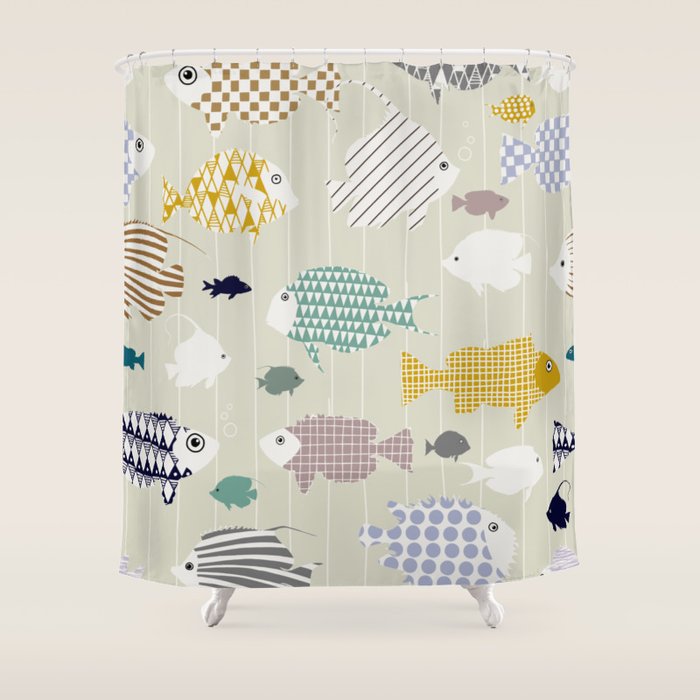 Fresh fish on warm grey pattern Shower Curtain Gallery Image 1