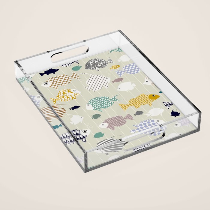 Fresh fish on warm grey pattern Acrylic Tray Gallery Image 1