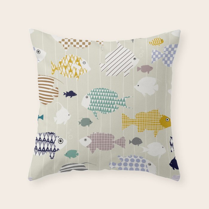 Fresh fish on warm grey pattern Throw Pillow Gallery Image 1