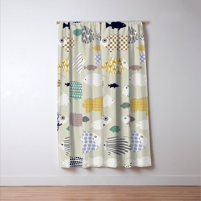 Fresh fish on warm grey pattern Window Curtain Gallery Image 3