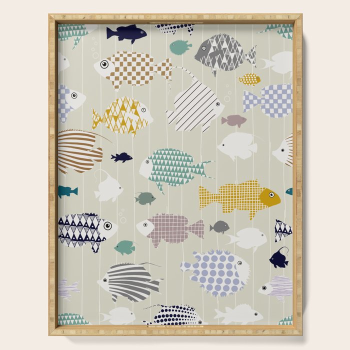 Fresh fish on warm grey pattern Serving Tray Gallery Image 1
