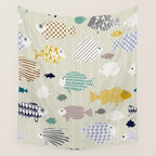 Fresh fish on warm grey pattern Wall Tapestry Gallery Image 4