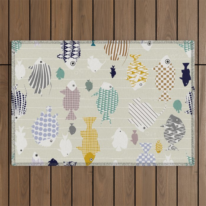 Fresh fish on warm grey pattern Outdoor Rug Gallery Image 1