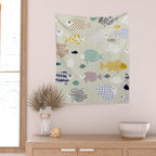 Fresh fish on warm grey pattern Wall Tapestry Gallery Image 2