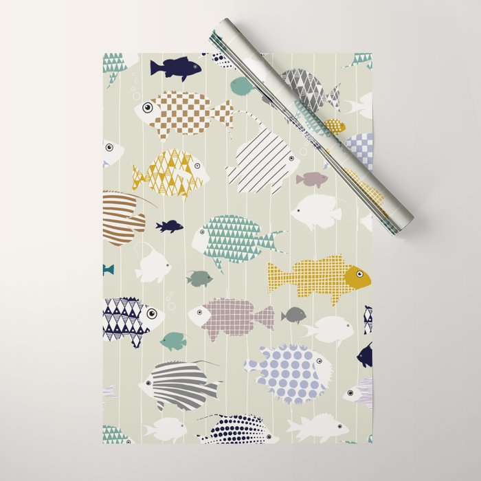 Fresh fish on warm grey pattern Wrapping Paper Gallery Image 1