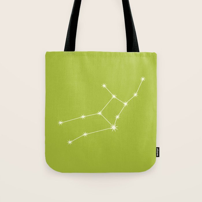 Virgo Zodiac Star Constellation Line Art Chartreuse Green Tote Bag Gallery Image 1