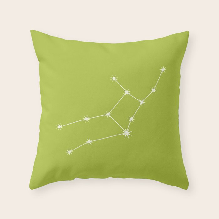 Virgo Zodiac Star Constellation Line Art Chartreuse Green Throw Pillow Gallery Image 6