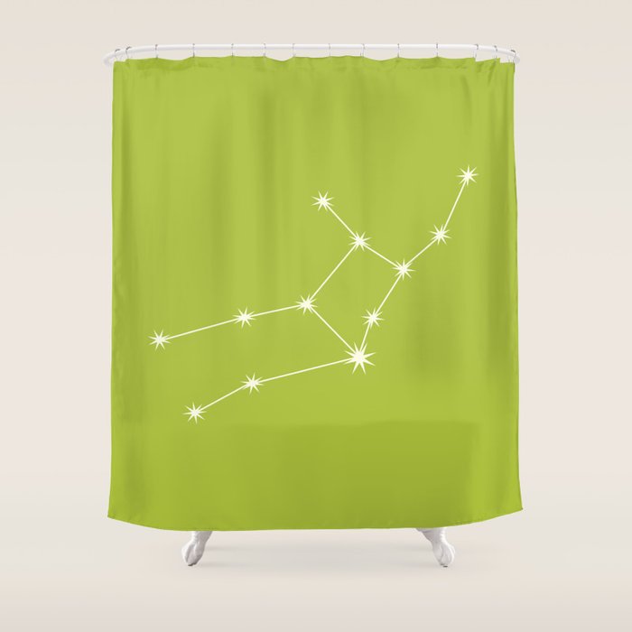 Virgo Zodiac Star Constellation Line Art Chartreuse Green Shower Curtain Gallery Image 1