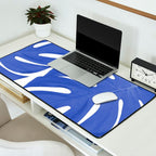 Blue Monstera Leaves White Background - Blue and White #decor #society6 #buyart Desk Mat Gallery Image 2