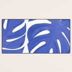 Blue Monstera Leaves White Background - Blue and White #decor #society6 #buyart Desk Mat Gallery Image 3