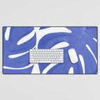 Blue Monstera Leaves White Background - Blue and White #decor #society6 #buyart Desk Mat Gallery Image 1