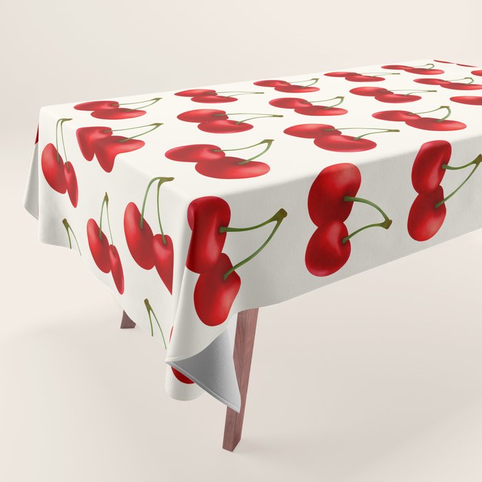 Y2K Cherries - Creme Pattern Large Tablecloth Gallery Image 1