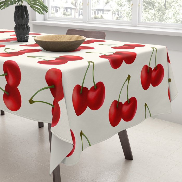 Y2K Cherries - Creme Pattern Large Tablecloth Gallery Image 3