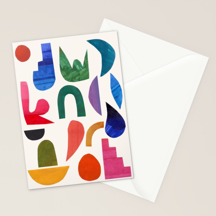 'Night Garden' Abstract Colorful Paper Collage Mid Century Fun Minimal Shapes by Ejaaz Haniff Stationery Card Gallery Image 2