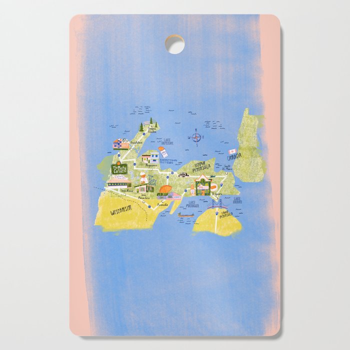Map of Northern Michigan - Pasty Tour in Peach Cutting Board Gallery Image 1