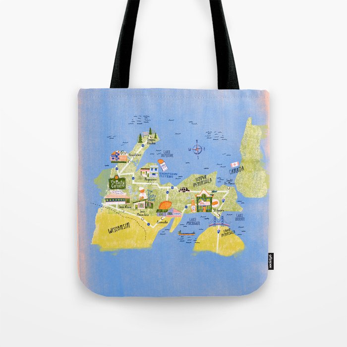 Map of Northern Michigan - Pasty Tour in Peach Tote Bag Gallery Image 1