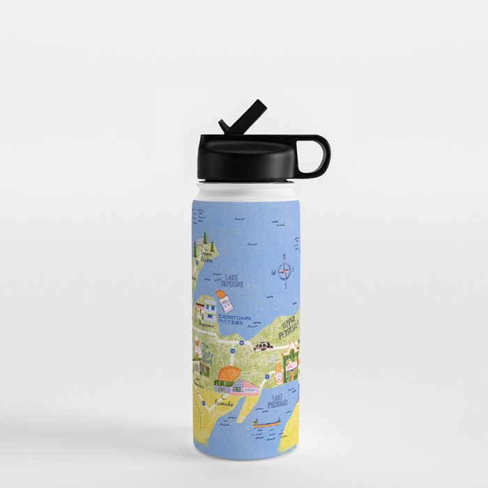 Map of Northern Michigan - Pasty Tour in Peach Water Bottle Gallery Image 1