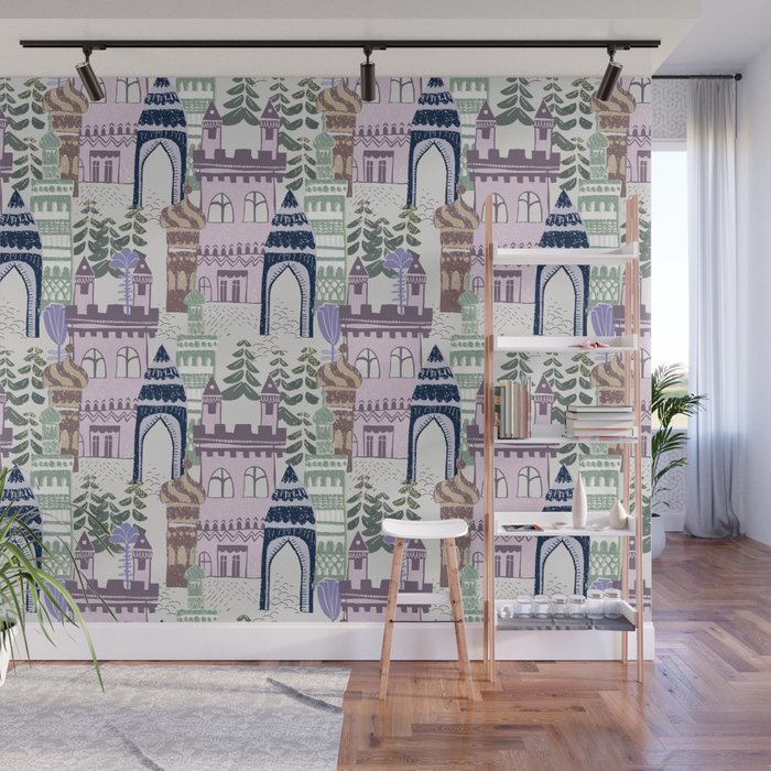Home Block print lilac Wall Mural Gallery Image 1