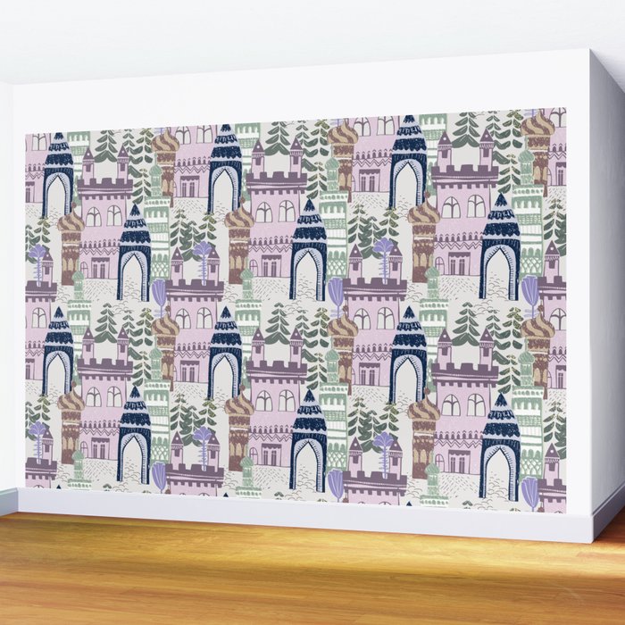 Home Block print lilac Wall Mural Gallery Image 2