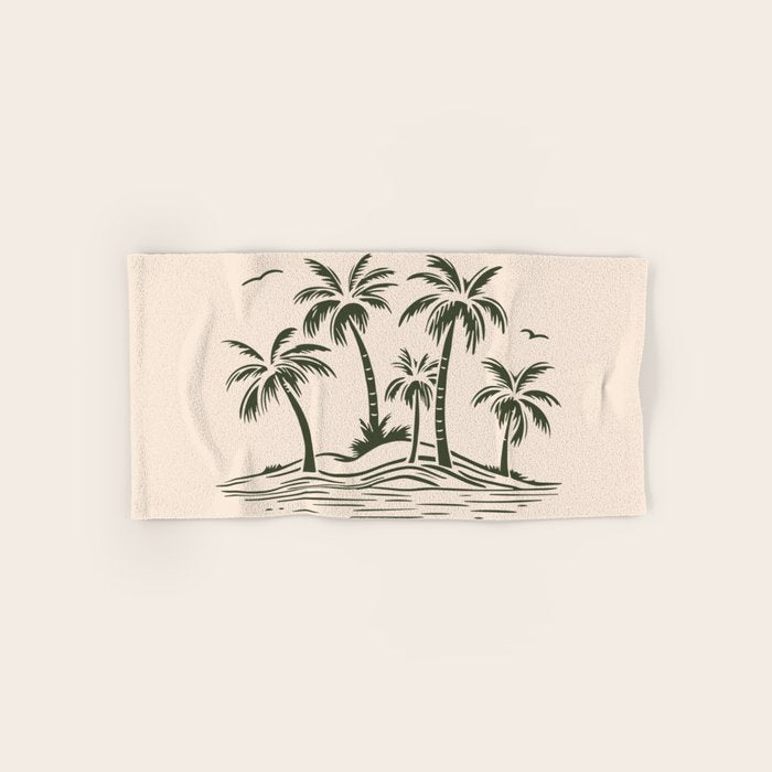 Vintage tropical palm tree beach island art Bath Towel Gallery Image 1