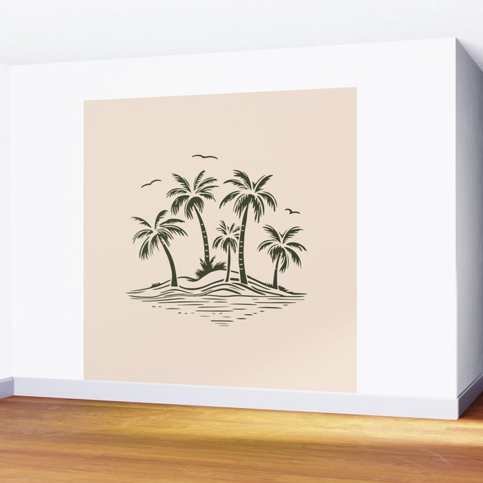 Vintage tropical palm tree beach island art Wall Mural Gallery Image 2