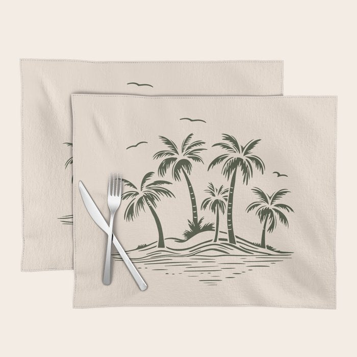Vintage tropical palm tree beach island art Placemat Gallery Image 1