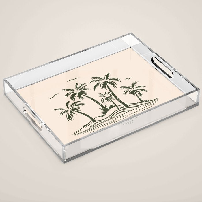 Vintage tropical palm tree beach island art Acrylic Tray Gallery Image 1
