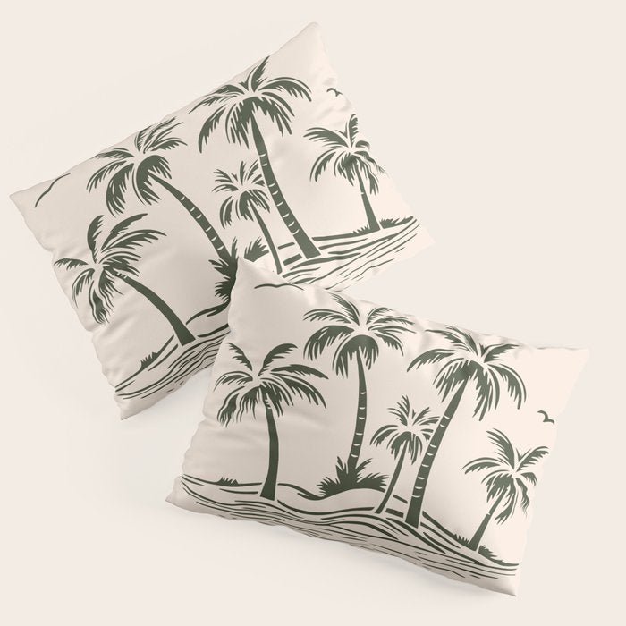 Vintage tropical palm tree beach island art Pillow Sham Gallery Image 1