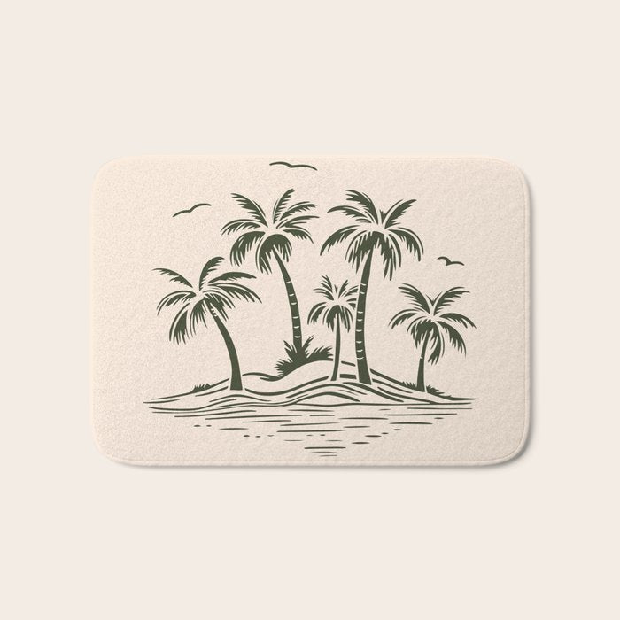 Vintage tropical palm tree beach island art Bath Mat Gallery Image 1