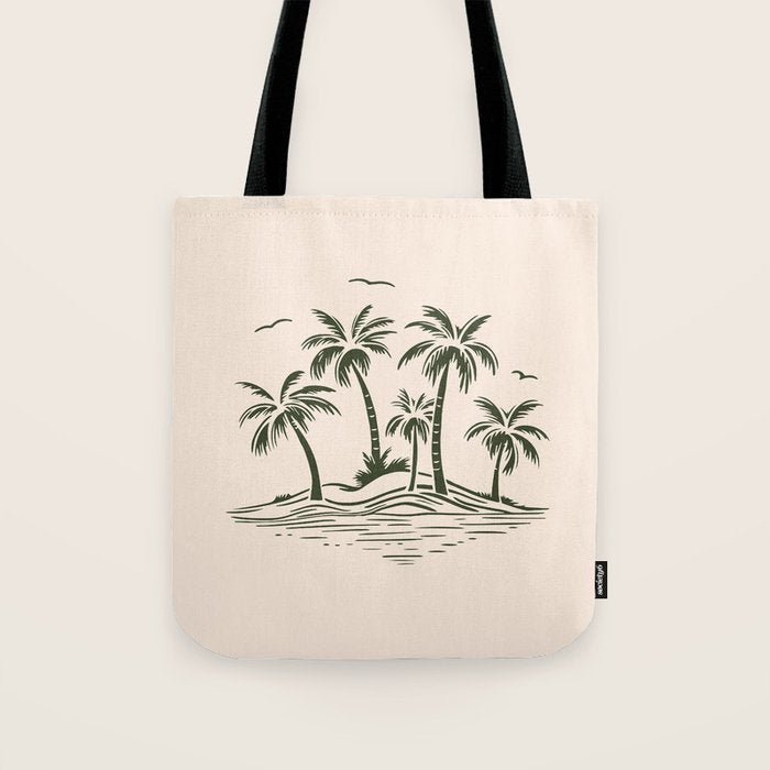 Vintage tropical palm tree beach island art Tote Bag Gallery Image 1